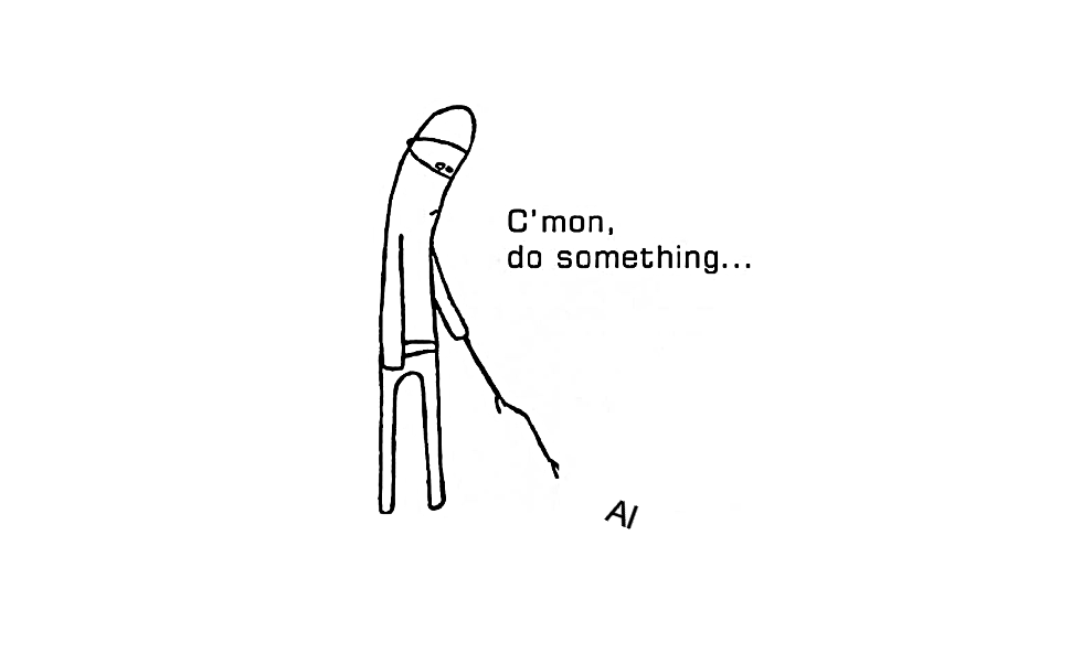 Stick figure poking AI with a stick saying C'mon, do something